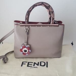 Fendi 2 Jours Snakeskin Trim Gray Leather Shopper